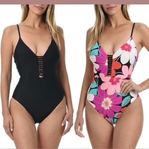 La Blanca-Swimwear, Women's Reversible Floral And Black 12